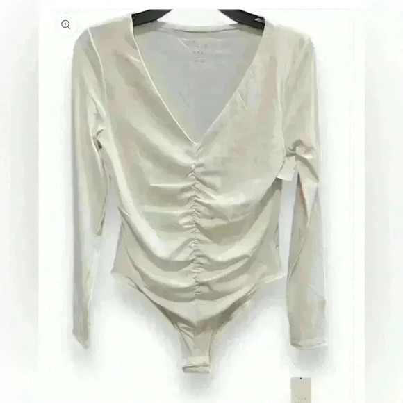 a new day Tops - NWT A NEW DAY RUCHED CREAM DEEP V NECK BODYSUIT